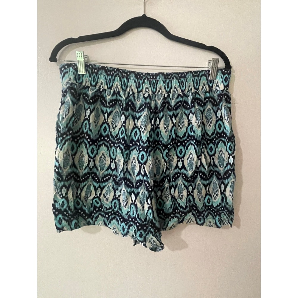 Wildfox Women Teal Navy Ikat Medallion Print Elastic Waist Shorts Size L - Picture 3 of 6